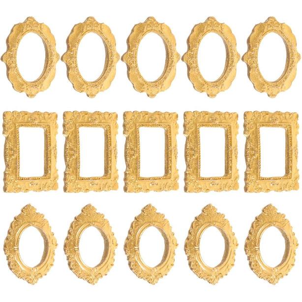 

15 шт. Мини-фоторамки Винтажная смоляная рамка для фотографий для аксессуаров для кукольного домика своими руками, реквизит для демонстрации фотографий, домашний декор - 3 стиля