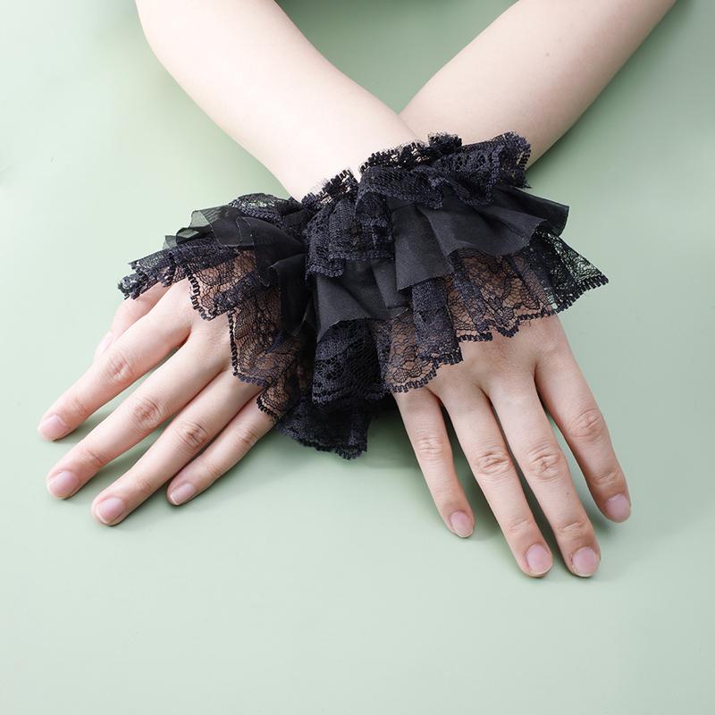Short Multi Layer Lace Fake Sleeves Girl Ruffle Decoration Wrist Cuffs Fingerless Wedding Bridal Gloves Maid Cosplay Bracelet