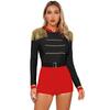Complete Circus Ringmaster Halloween Costume for Women S-3XL: Fringe Shoulder Jumpsuit with Gold Trim, Contrast Bodysuit