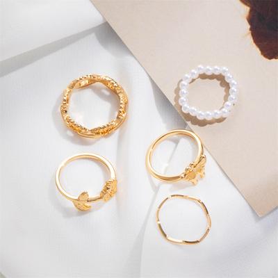 Bohemian Yüzükler Kelebek Gül Çiçek Geometri Zincir Altın Renk Metal Yüzük Seti Kişilik Bayan Düğün Takı