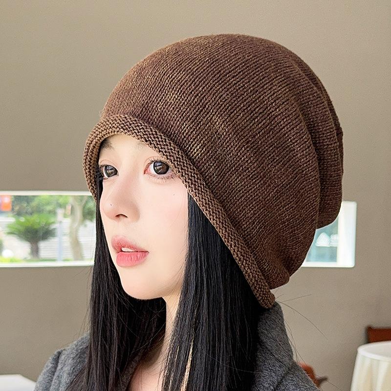 

New Warm Rolled Edge Pile Hat with Big Head Circumference and Small Face Knitted Fashionable Toe Cap for Men Cold Hat M（56-58cm）