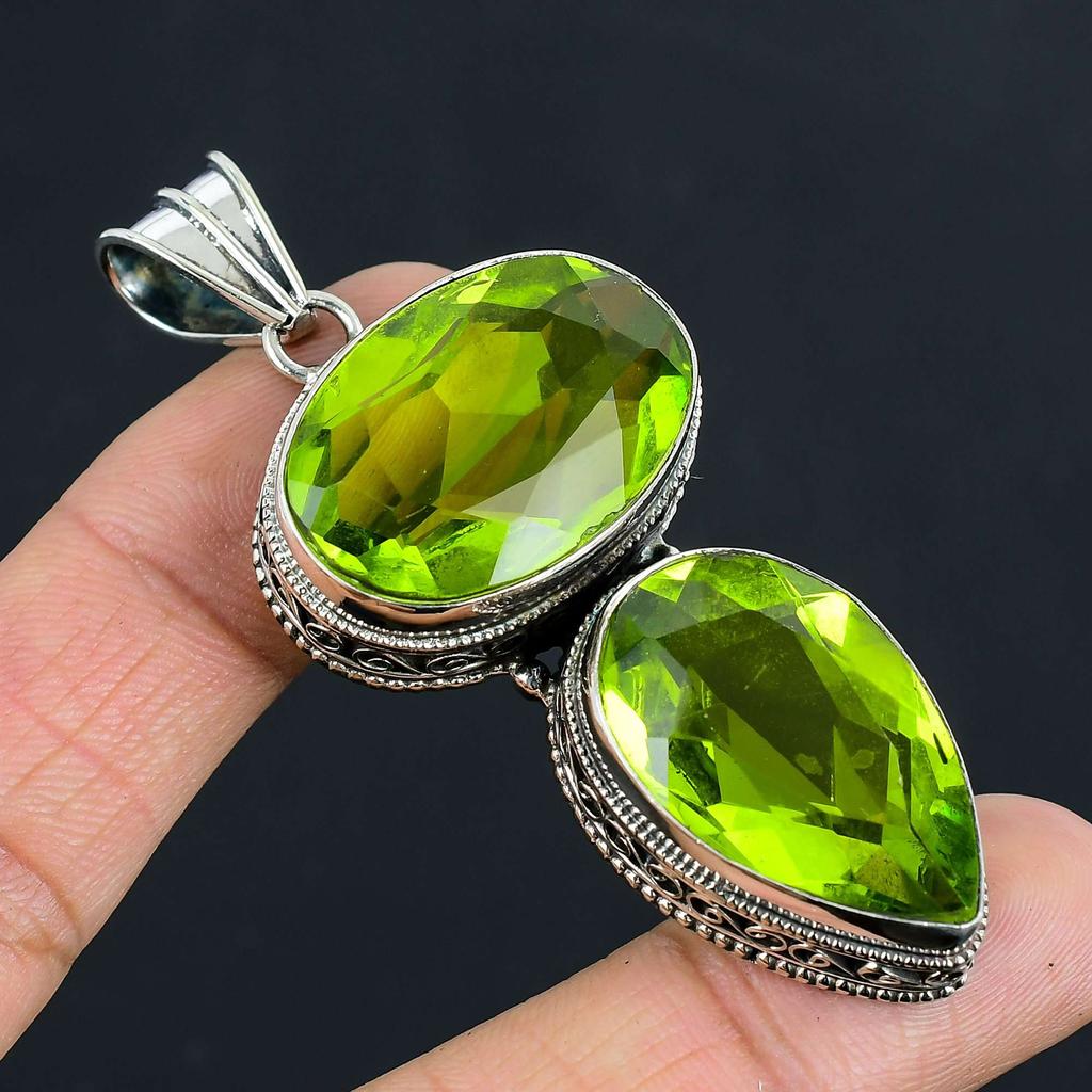 Peridot Gemstone Pendant Solid 925 Sterling Silver Pendant Jewelry Gift For Unisex