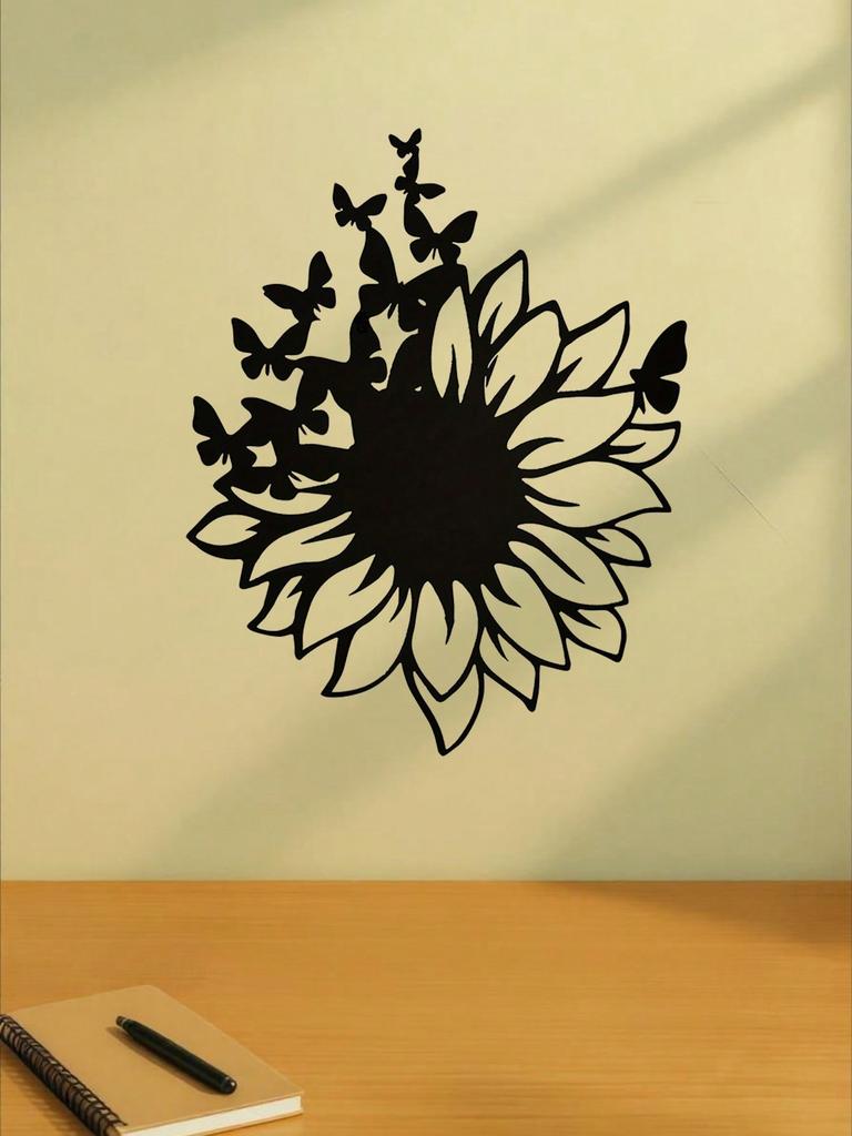 Iron Black Metal Butterfly Wall Art, Sunflower Nature Decor for Living Room & Bedroom