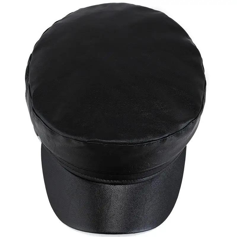 Painter Hat Beret Leather PU Faux Ladies Fashionable Trendy Winter Autumn Hats Outdoor Leisure Flat Top Military Caps Spring Casual Berets