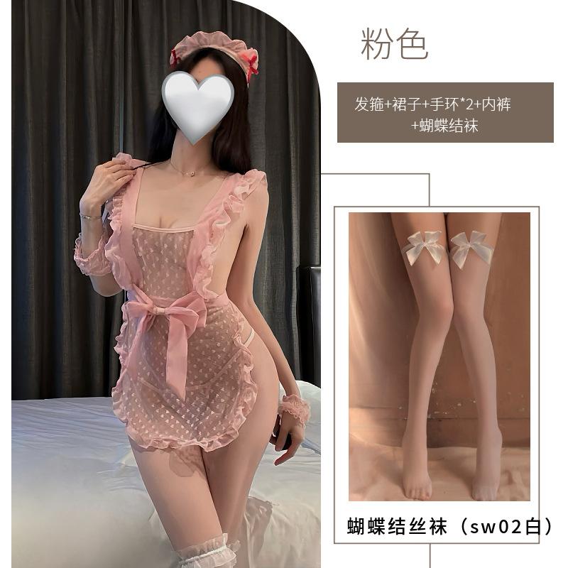 Sex underwear French autumn lace suspender free maid thin perspective pure temptation uniform wholesale