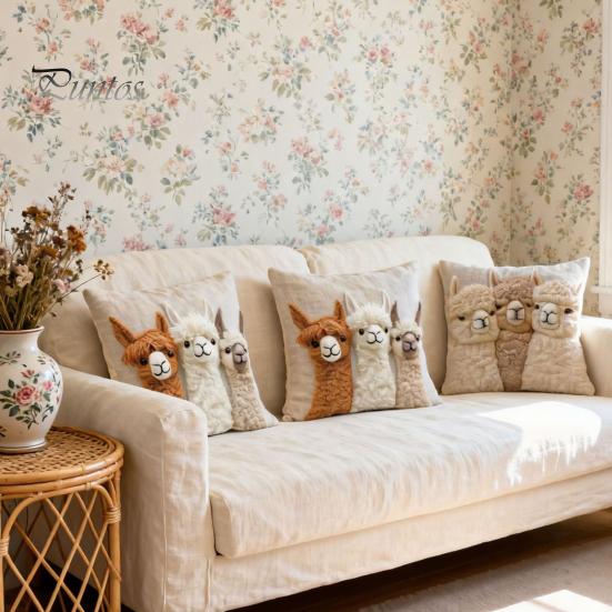 Funda de Cojín Decorativa para Ventanas Salientes, Funda de Cojín con Estampado de Alpaca, Funda para Cojín de Sofá con Cremallera Oculta, Fundas Lindas de Alpacas para Sofá, Sala de Estar,