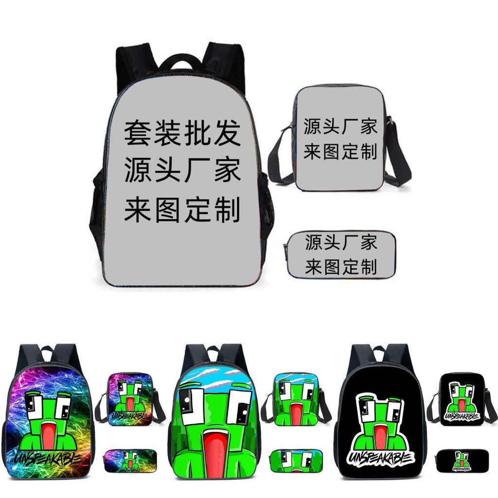 Unspeakable Cartoon Print Backpack Set With Breathable Air Cushion Straps For Daily Use