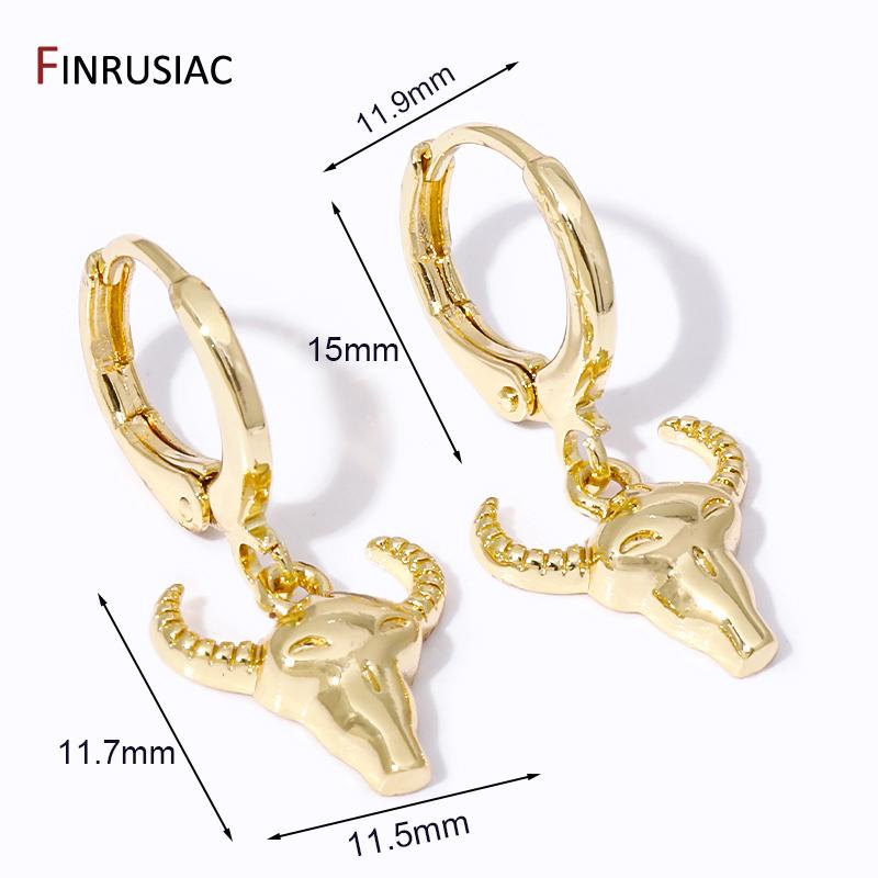 

New Trendy Cattle Head Dangle Earrings Gold Plated Brass Animal Charms Drop Hoop Earring For Women Jewelry Party Gift 1 pair
