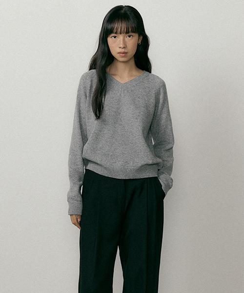 Lingseoul Lambswool V-Neck Knit-Gray
