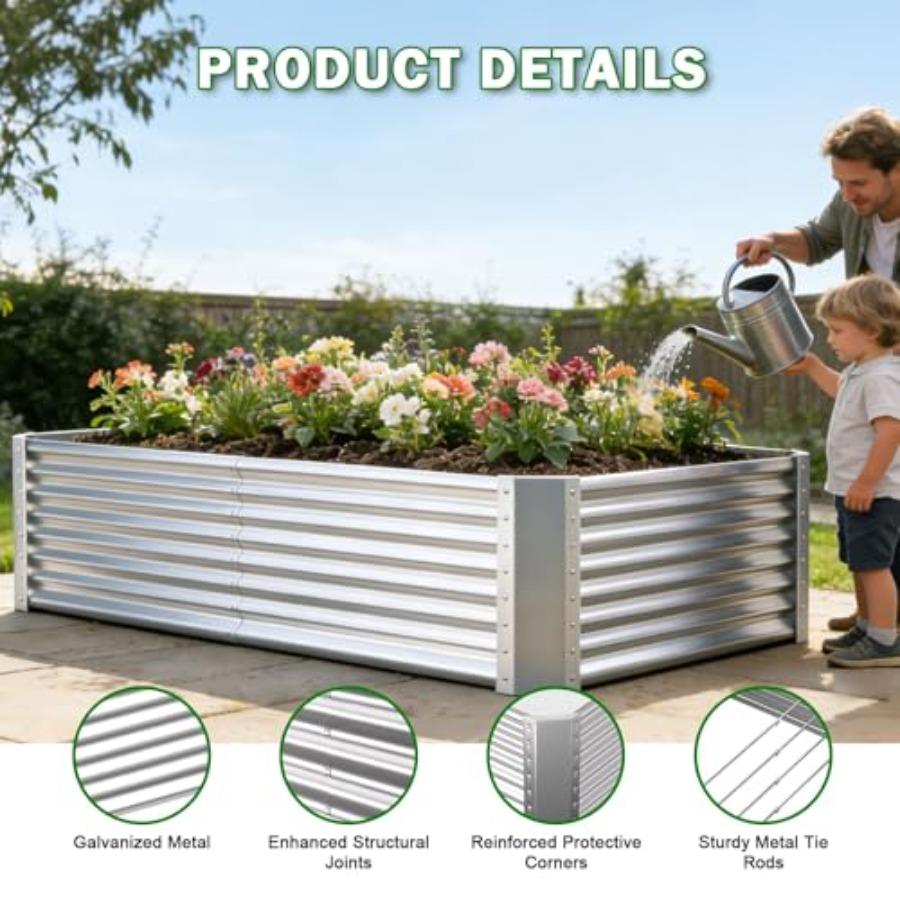 Galvanized Raised Garden Bed Kit Outdoor Patio 8x4x2ft Large Rectangular Metal Planter Boxes Deep Root Box Planter for Gardenin