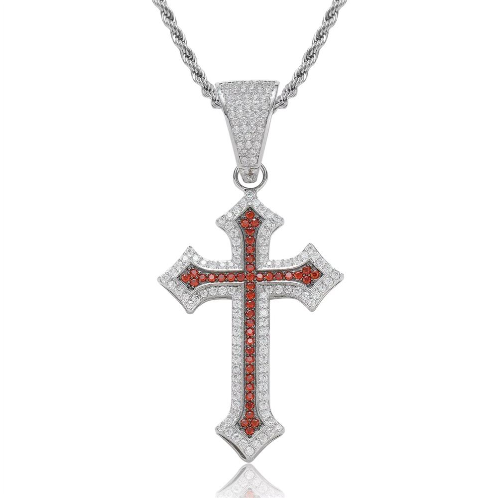 Fashion Men Women Hip Hop Cross Necklace Iced CZ Inlaid Bling Chain Trendy Daily Party Statement Pendant Jewelry