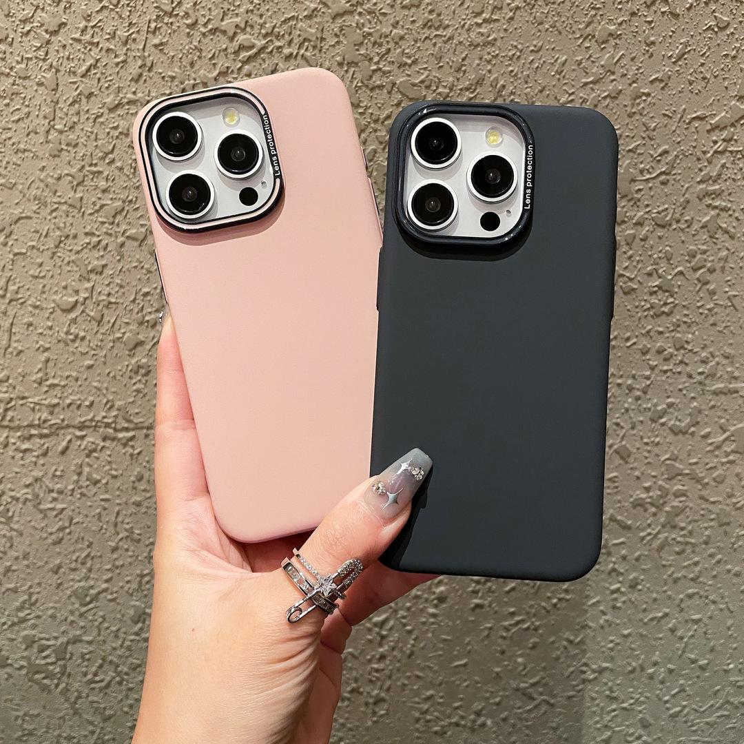 

For iPhone 15 Pro Max Case Matte PC Cell Phone Shell with Metal Lens Frame Sapphire