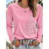Women’s Autumn Long-Sleeve Christmas T-Shirt Crew-Neck Pullover with Holiday Letter Print Loose Fit Casual Street-Style Top
