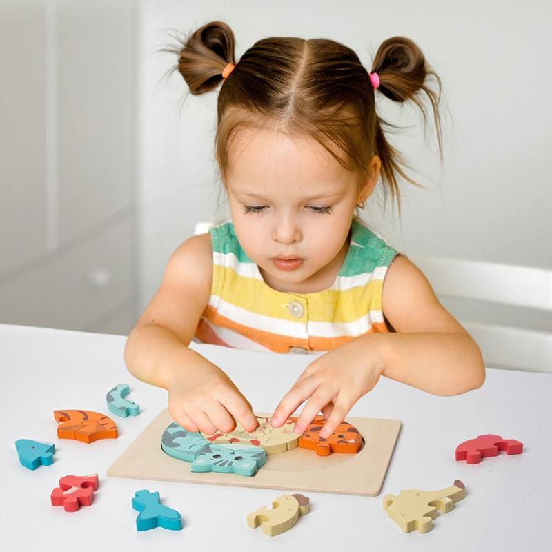 1 Stück Holz Kinder 3D Tier Puzzle Set, Handheld Lernbausteine, Lernspielzeug