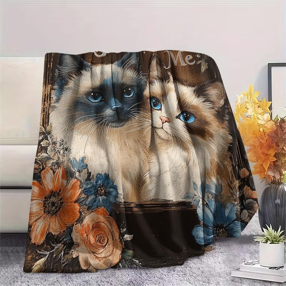 Coperta in Flanella con Stampa di Due Gatti, Alta Qualità, Confortevole per Tutte le Stagioni, Arredamento per la Casa, Calore e Comfort