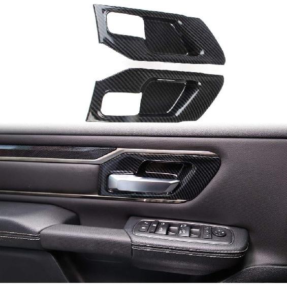 

Korlot Carbon Fiber Style Interior Door Handle Bowl Panel Cover Trim for Dodge Ram 1500 2019+ (4 Doors-Without seat Button) 2-doors