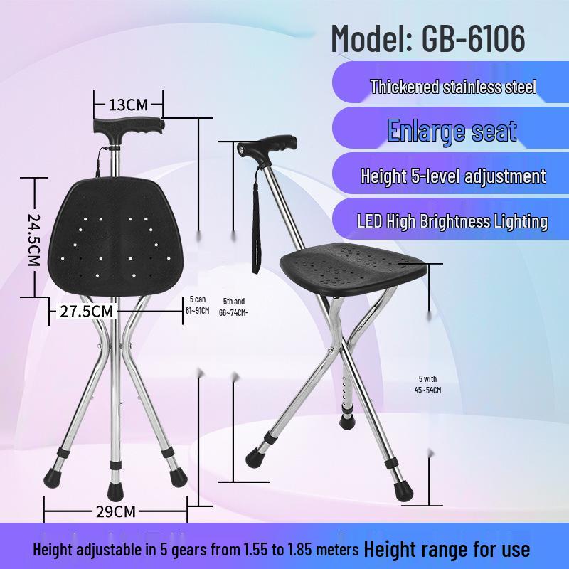 Elderly Non-Slip Folding Cane Stool with Light - Portable Lightweight Hiking Aid