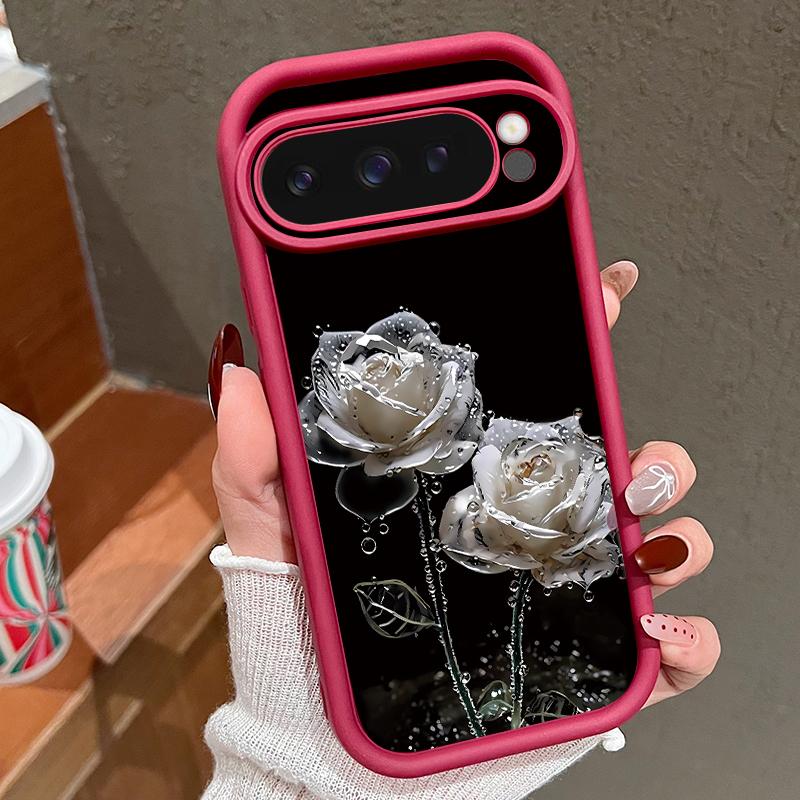 

Rose Flower Pattern Phone Case For Google Pixel 8 7 Pro 8A 9 Pro XL Candy Color Soft TPU Silicone Shockproof Cover For Pixel 9 8 7 Pro Google Pixel 8A чёрный/вино красного
