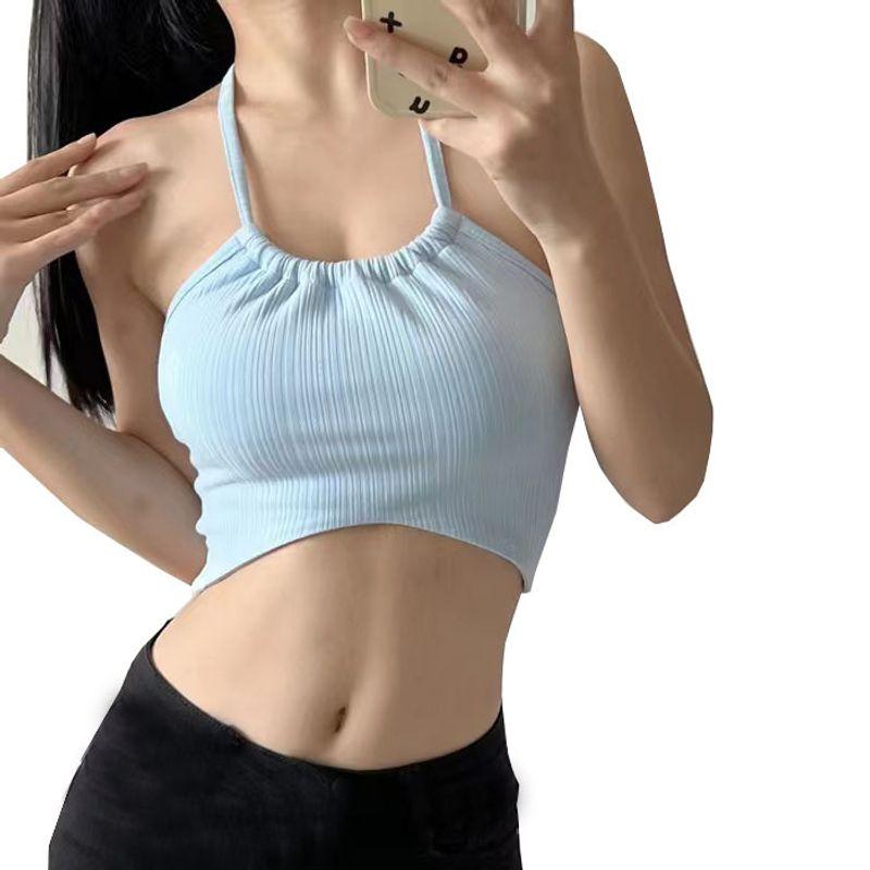 Stripes Halterneck Yoga Clothes Sling Tops Sexy Bandeau