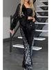 New Fall Leopard-Print Color-Blocked Long-Sleeve Pajama Set