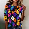 Loose Fit Womens Casual Short Sleeve Top Round Neck Lightweight Comfortable Pullover Shirt with Halloween Themed Print