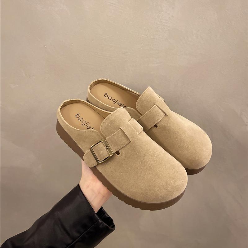 Fashion Faux Suede Flat Birken Slippers Women Autumn Vintage Close Toe Mules Shoes Woman Soft Sole Cork Slides Outdoor Slippers