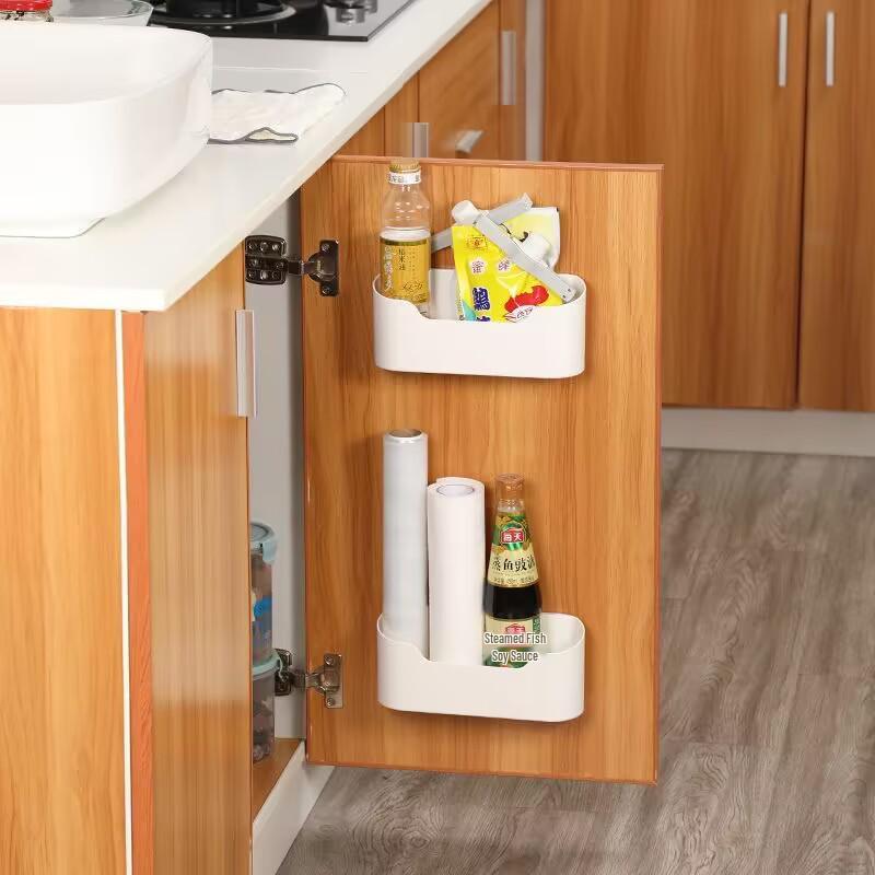 Wall-Mounted No-Punch Kitchen Cabinet Storage & Cling Film Rack