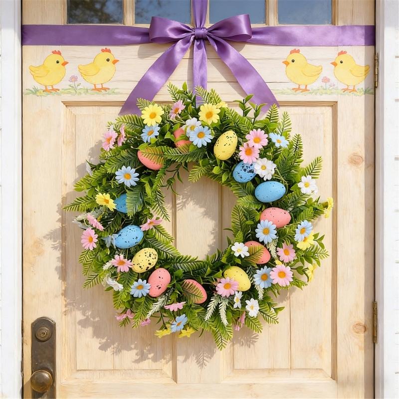 Easter Eggs Artificial Flower Wreath Easter Wreath Wall Hanging Decoration for Front Door Porch Mantels Home Decoration