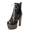 2025 Sexy Women Sandals Peep Toe Breathable Mesh Lace Up Peep Toe High Heels 15cm Platform 5cm 43 44 44 Party Shoes
