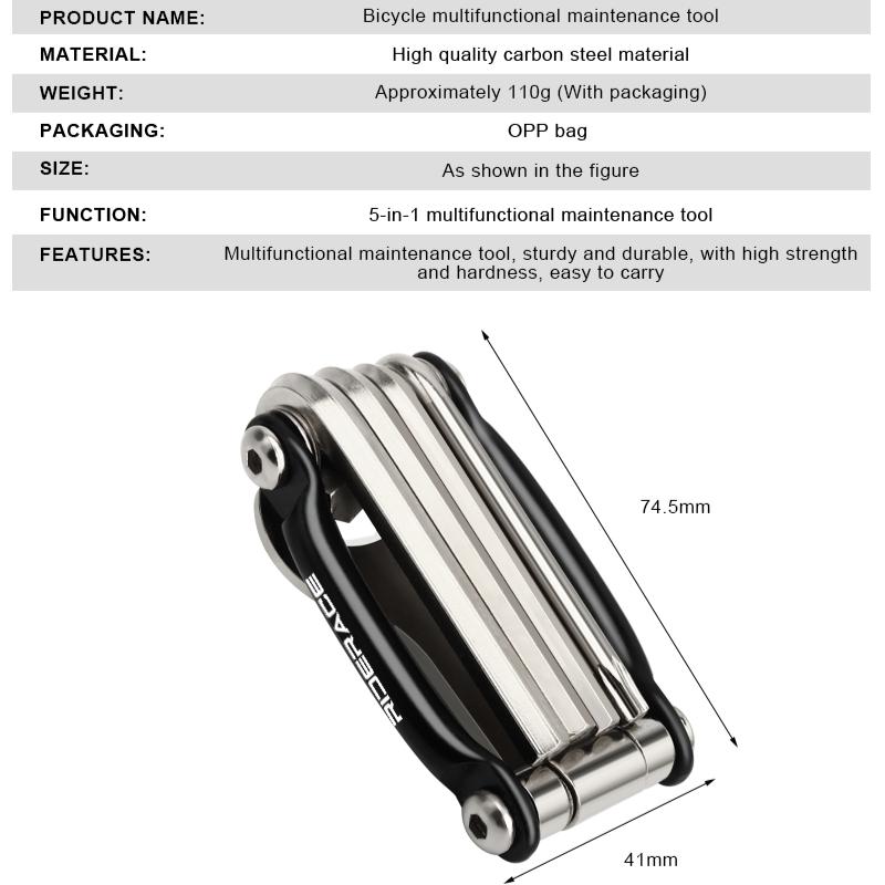 RIDERACE Bicycle Multi Tool 5 In 1 Portable 4mm 5mm 6mm Hex Allen Wrench T25 15mm Bike Pedal Spanner Multifunction Repair Tools
