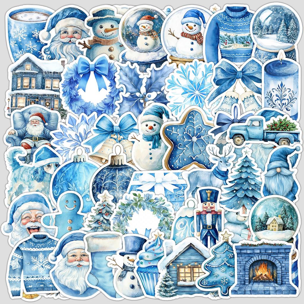 50 Blue Christmas Doodle Stickers Creative Christmas Stickers Mobile Phone Computer Waterproof Decorative Stickers