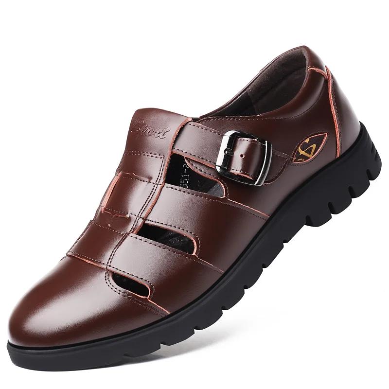 Summer New Luxury Brand Roman Sandals Soft Soled Hollow Out Leather Shoes Business Formal Brown Sandals Casual Breathable Shoes