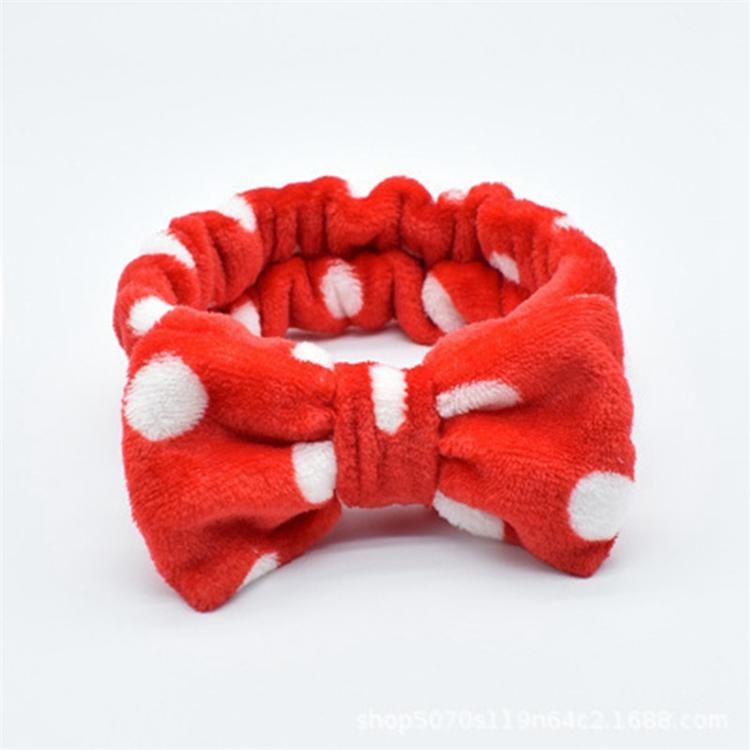 Cute Face Washing Girls Polka Dot Plush Elastic Hairband Cheap Soft Big Bow Dot Spa Headband