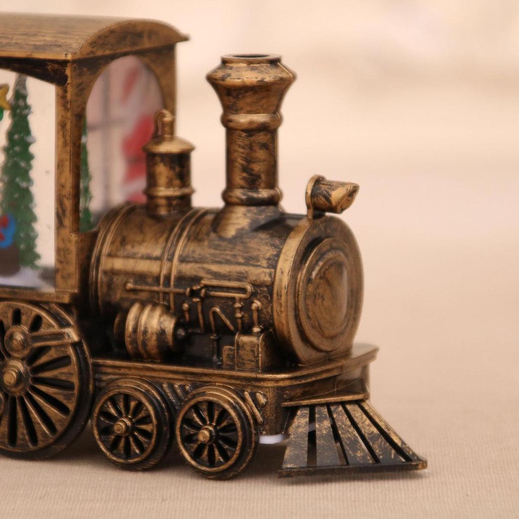 Creative Gold-Brushed Christmas Locomotive Ornament with Luminous Water-Filled PVC Night Light