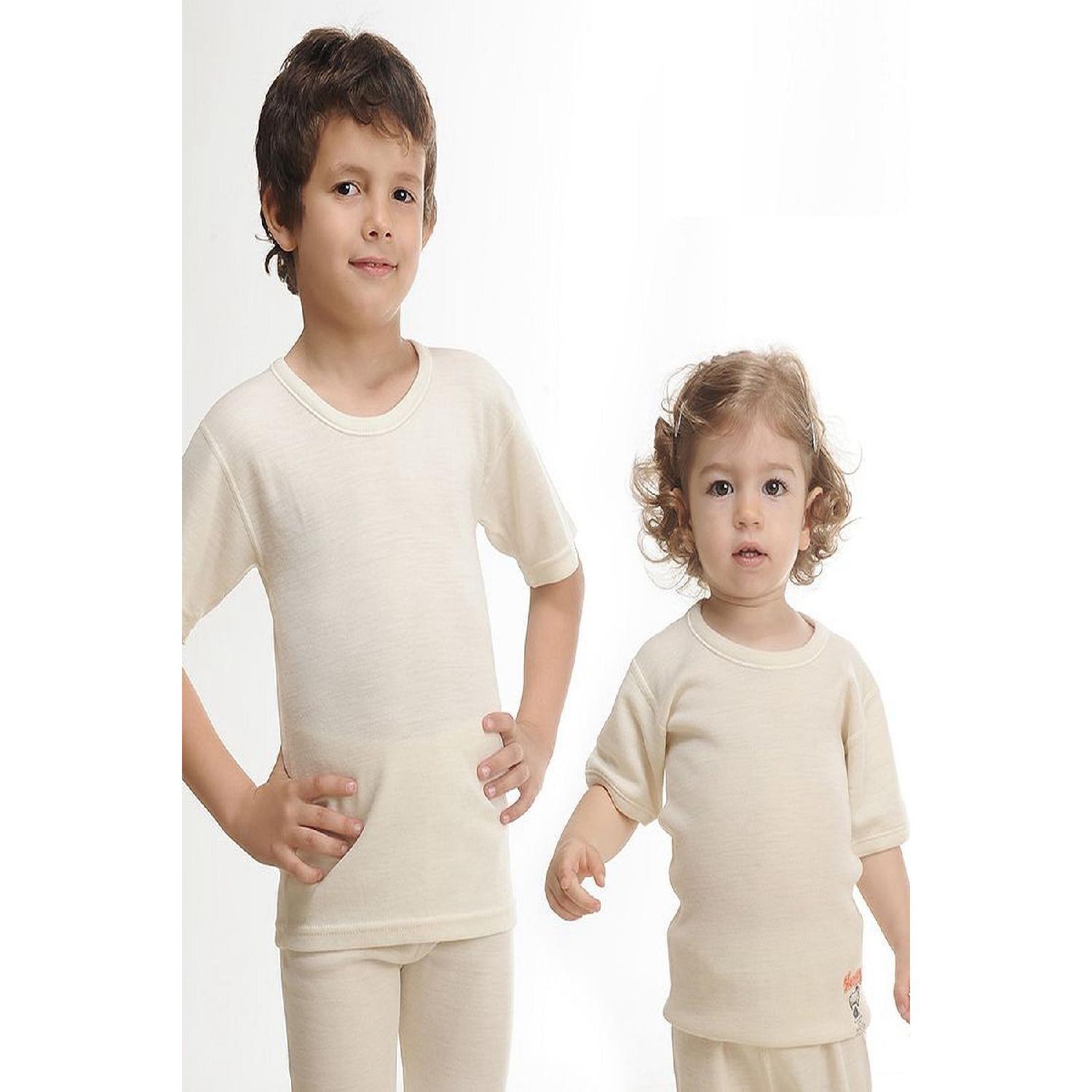 

500 Детская шерстяная термомайка-крем с коротким рукавом 3 Yaş кремовый