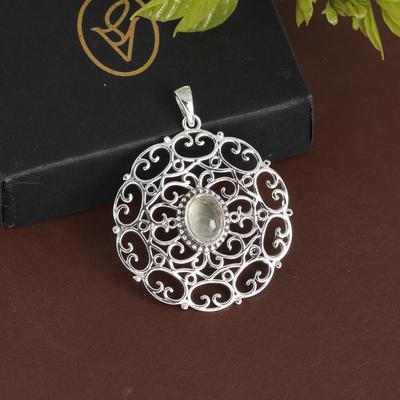 Prehnite Silver Pendant, Filigree Charm Pendant, 925 Sterling Silver Handmade Jewelry, Gifts For Her Ap7116
