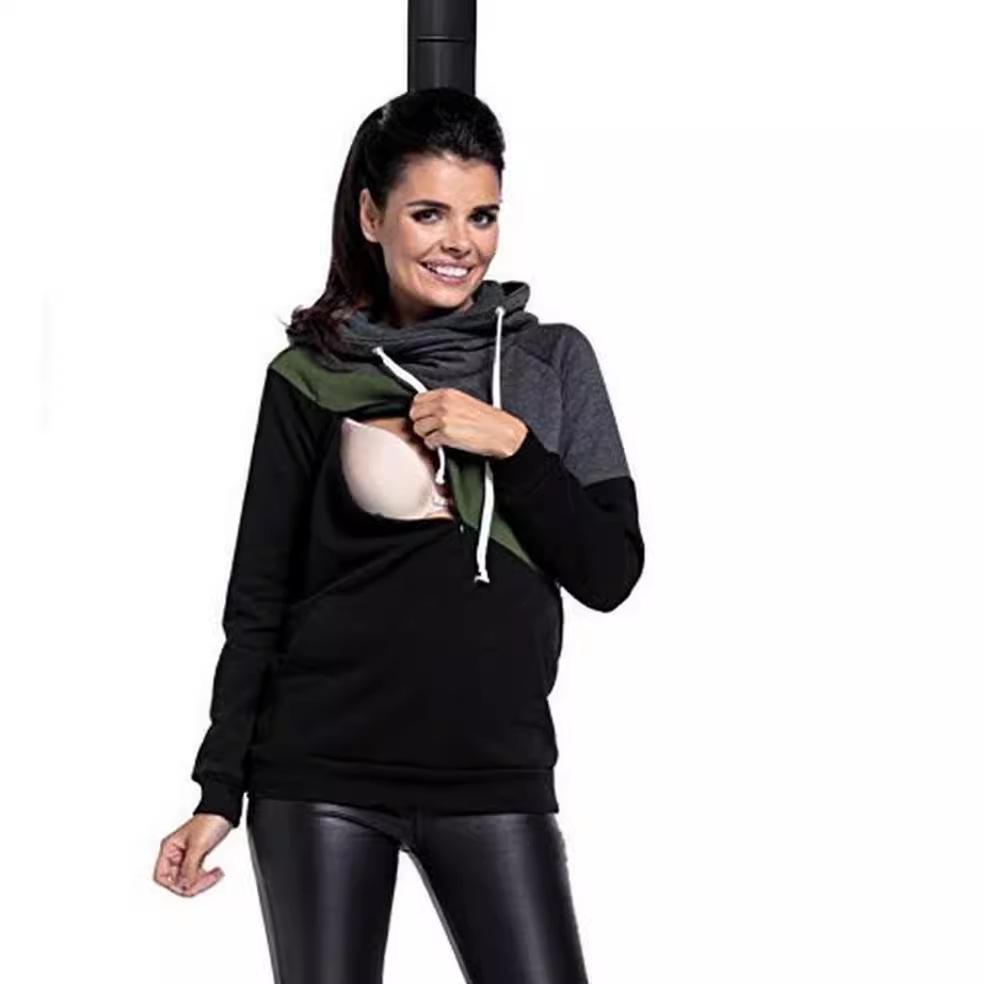 2025wish Long Sleeve Patchwork Multifunctional Nursing Jacket Sweatshirt