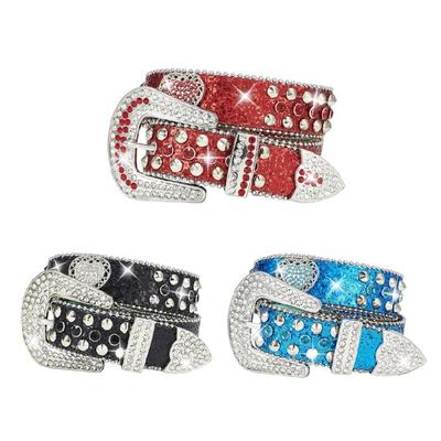 Rhinestones Heart Pin Buckle Belt for Adult Popular Sequined Belt All Matching Western Belt Glittering Belt for Street
