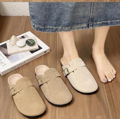 Μόδα 2024 Άνοιξη Καλοκαίρι Γυναικείες Παντόφλες με Κλειστή Μύτη Σουέτ Δερμάτινες Σαμπό Σανδάλια Για Γυναίκες Ρετρό Μόδα Κήπου Μουλάρι Σαμπό Σύρτες Παπούτσια