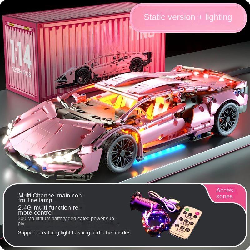 1299 PCS Tech 1:14 Pink Racing Sports Car Building Blocks Assemble Brick Car Toys for Girls Birthday Presents Christmas Presents