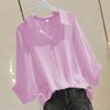 3/4 Erm Bomull Stor Størrelse Dame Løs Skjorte Dame Sommer Enkel Pullover V-hals Flaggermusermer Topp Poloskjorte