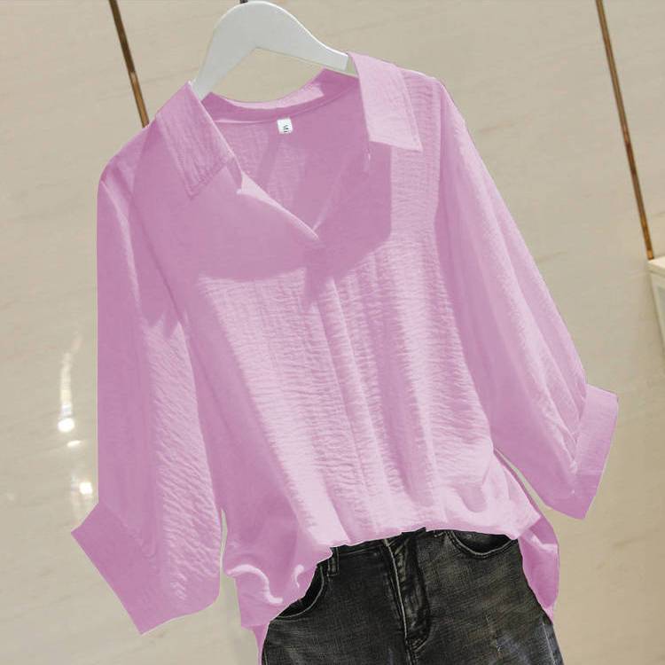3/4 Sleeve Cotton Large Size Women's Loose Shirt Female Summer Simple Pullover V-neck Bat Sleeve Top Polo Shirt