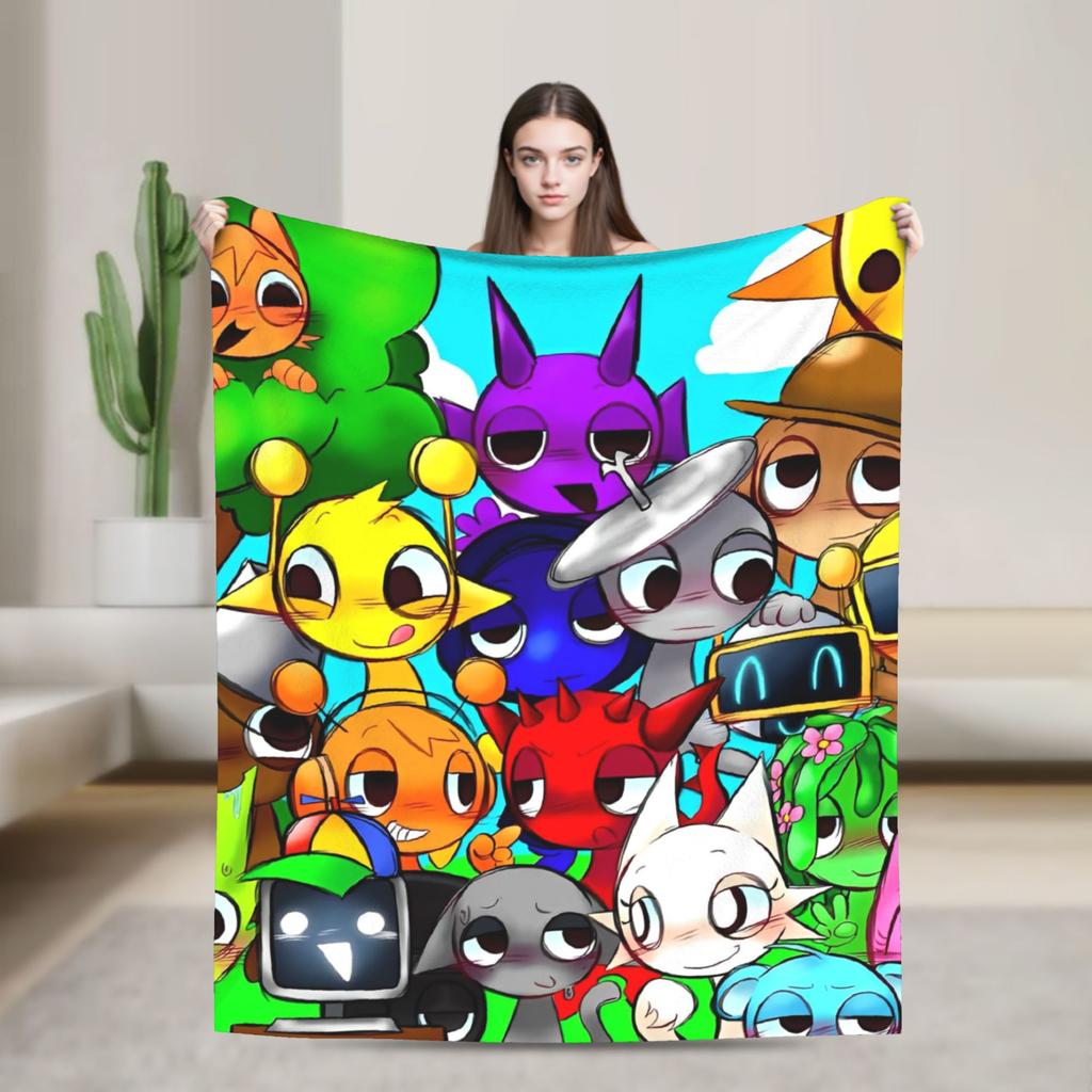 Coperte Gioco Sprunki Gioco di Mixaggio Musicale Pile Morbido Vintage Coperta da Divano per Casa Autunno/Inverno,