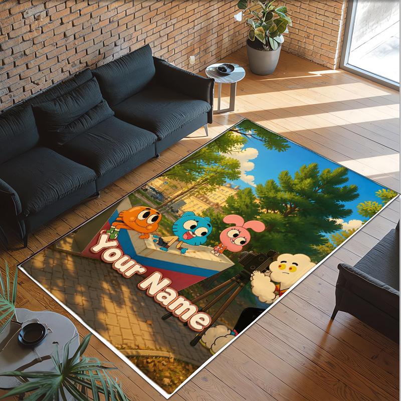 Personalized Crystal Velvet Carpet Custom Name Text,Amazing World of Gumball Anti Slip Area Rug For Home Decoration