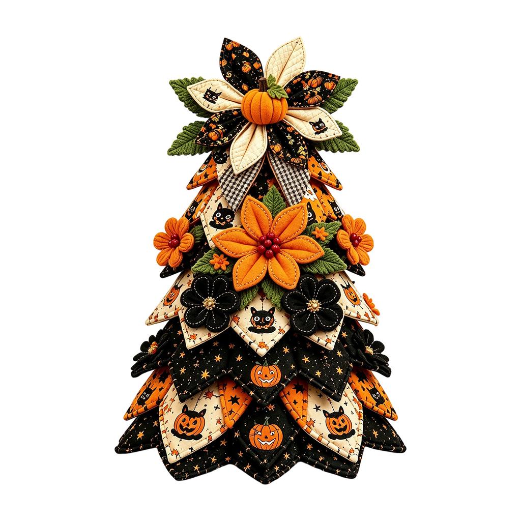 Halloween Patchwork Christmas Tree Decoration, 15-Piece Holiday Festive Ornament Set for Party