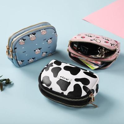 Women's Cute Wallet Cow Print PU Leather Business Card Holder Female Girl's Coin Purse Pouch Women Zipper Cartoon Wallet