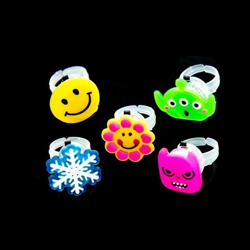 5 PCS Cartoon Finger Ring Toy, LED Flashing Light Toy for Kids Birthday Party Favors,animal and Frui