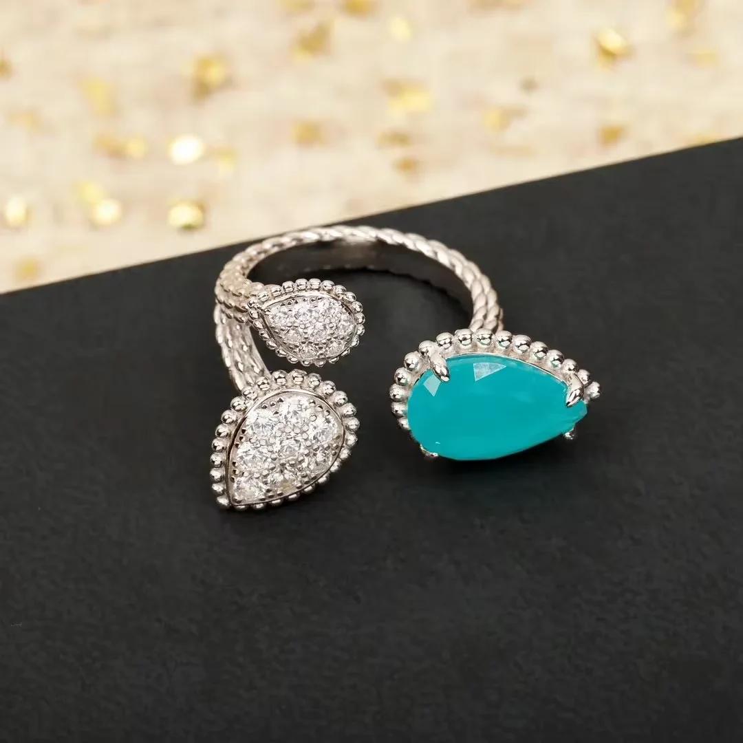 

Musla Designer Hot Sale Vintage Women Rings Luxury Jewelry for Women Water Drop Gift Fashion Pure 925 Silver Lady Party Rings 8 білий