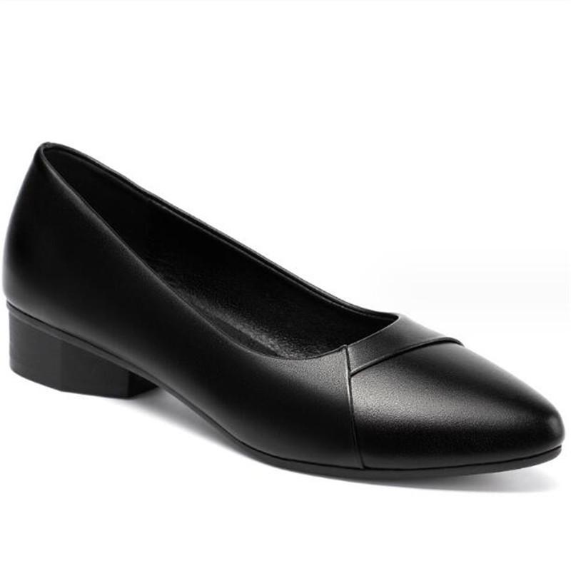 Mode Damen Pumps Schuhe Damen Echtes Leder Flach Slipper Runde Zehe High Heels Schuhe Hochzeitsparty Büro Arbeitsschuhe Größe 35-41