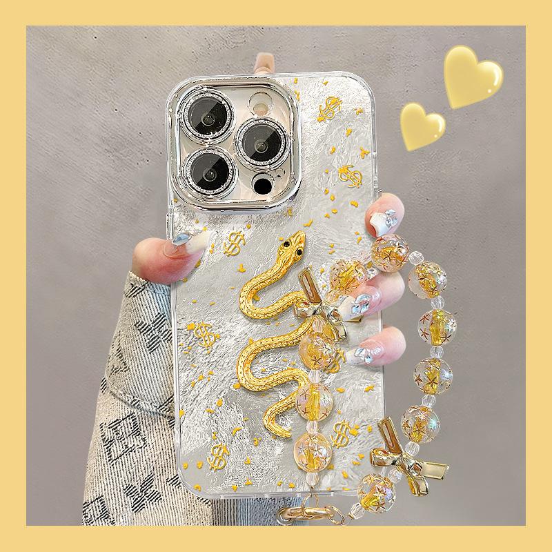 The Golden Snake Sticker Stand Chain Is Suitable for Apple 16 Phone Cases, 15pro with A High-end Feel, 14 Fully Wrapped and Shockproof, 13/12 Female